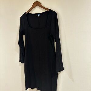 Old Navy Black Ribbed Long-Sleeve Square-Neck Dress